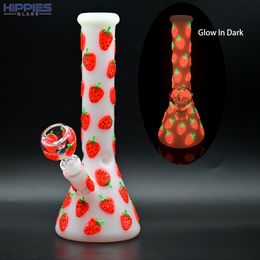 White Jade Glass Water Pipe,Glass Bottle With Colourful Luminous Strawberry,Glow In Dark,Cute Cartoon Glass Bong,Borosilicate Glass Hookah,Smoking Accessaries