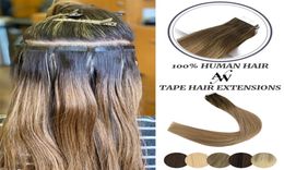 AW Tape In Human Hair Extensions Skin Weft Invisiable Seamless Omber Blonde Color 100 Natural W22040166641121835244