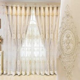 Curtain 1 Panel 132cm Width Luxury 3D Flower Embroidered For Bedroom European Double Layer With Valance Living Room