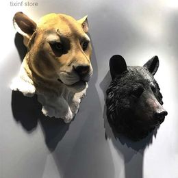 Wall Stickers Modern Simulation Animal Head Home Living Room Interior Decoration Sculpture Wall Hanging American Industrial Style Statue Decor T240309