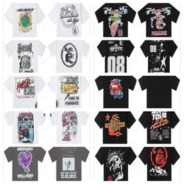 hellstar designer t shirts graphic tee clothing all-match clothes hipster washed fabric Street graffiti Lettering foil print Vintage coloeful Loose fitting kh