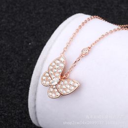 Two butterfly pendant necklace designer women rope chain moissanite plated silver gold classical luxury necklaces for woman trendy zl133 F4