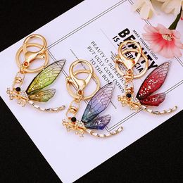 Keychains Crystal Dragonfly Keychain For Women Alloy Rhinestone Creative Key Ring Holder Exquisite Bag Accessories Jewelry