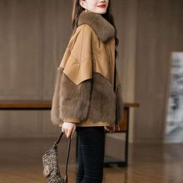 Leather For Women's 2023 Winter New Korean Version PU Imitation Fox Fur Medium Length Thick Haining Coat 955159