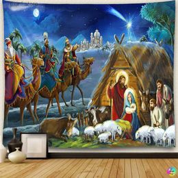 Tapestries Nativity Scene Tapestry Jesus Birth Manger Barn Wall Hanging Angel Easter Christmas Wall Decor Christ Tapestries Room Decoration T240309