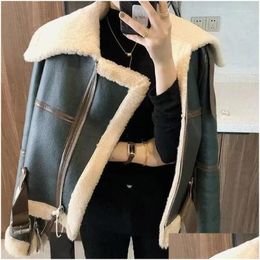 Women'S Jackets Womens Jackets Fashion Green Short Jacket Winter Warm Suede Fake Fur Lining Women Coat Korean Thick Female Overcoat Dr Dhdyn