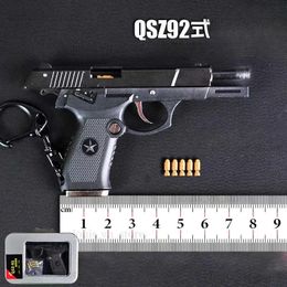 Gun Toys Detachable 1 3 Semi Alloy QSZ92 Toy Gun Ornament Mini Shell Ejection Pistol Model Keychain Pendant for Boys Gift T240309