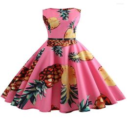 Casual Dresses Pineapple Print Vintage Dress Women Summer Pin Up Retro 50s Rockabilly Sleeveless ALine Midi Party Belt1661492