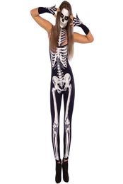 2018 Sexy Halloween Jumpsuit Women Party Cosplay Skeleton Playsuit Skull Printed Strappy Bodysuits Overalls Zombie Costume Black3852109