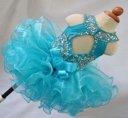 Real Image Blue Beads Ruffles Cheap Toddler Little Girls Pageant Dresses Organza Glitz Ball Gown Infant Cupcake Flower Girls Gowns9228630