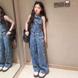 Clothing Sets Summer Fashion Outfit For Kids Girls Denim 2-Piece Sleeveless Jackets And Jeans Pants Set Teens Young Girl