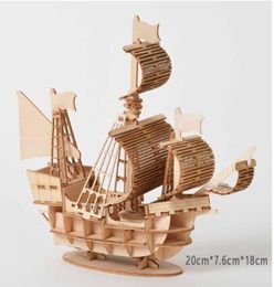 Laser Cutting DIY Sailing Ship Toys 3D Wooden Puzzle Toy Assembly Model Wood Craft Kits Desk Decoration for Children Kids3204211