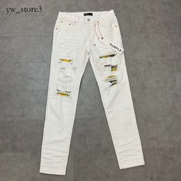 Leading Fashion Jeans - Purple Jeans Men's Skinny Fashion Rip Stitching Holes All Year Long Slim Leg Purple Brand Jeans 2307