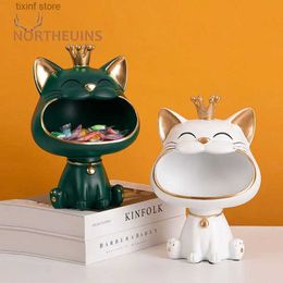 Decorative Objects Figurines NORTHEUINS Resin Crown Lucky Cat Big Mouth Storage Figurines Home Office Living Room Desktop Entrance Container Collection Items T24