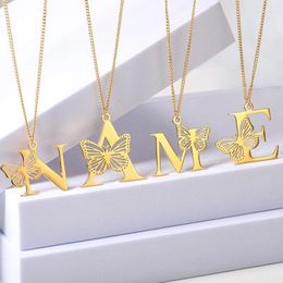 Pendant Necklaces Dainty Big Butterfly Letters For Women Girl Jewellery Stainless Steel Chain Removable Initial Choker Necklace