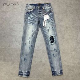 Leading Fashion Jeans - Purple Jeans Men's Skinny Fashion Rip Stitching Holes All Year Long Slim Leg Purple Brand Jeans 1744