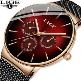 LIGE New Fashion Mens Watches Top Brand Luxury Quartz Watch Men Mesh Steel Waterproof Ultra-thin Wristwatch For Men Sport Clock 21257E