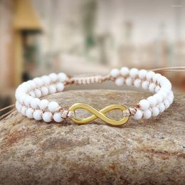 Strand Vintage Natural Stone Bead Bracelets Gold Colour & Silver Heart Infinity Braided Bracelet Friendship Jewellery For Women Men271N