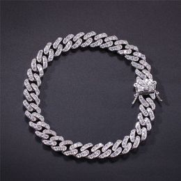 Hip Hop Micro Pave Cubic Zircon Cube Stones Cuban Chain Bracelet Gold Silver Color 8mm 7inches 8inches3055