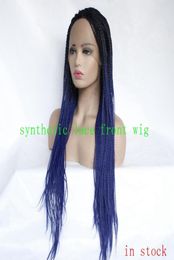 Synthetic lace front wig 1B black micro Box Braided baby hair heat resistant fiber10103387160131