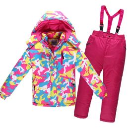 Suits 30 Degrees Children Winter Ski Suit Waterproof Plus Veet Warm Girl Jacket Coat 414 Years Boy Cotton Overalls Snowsuit