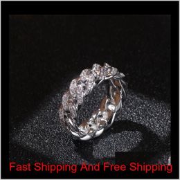 Hip-Hop Zircon Cuban Chain Ring 8Mm Plated Genuine Gold Trend Men'S Link Band Mens Hip Hop Jewellery Go43B E1Lys3022