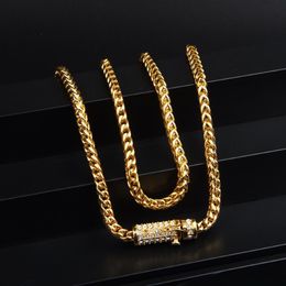 30 Mens Hip Hop Necklace Iced Out 6mm Gold Stainless Steel Cuban Box Chain Link Necklace Rhinestone Clasp269B