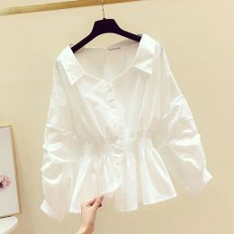 Shirts Elegant Off shoulder Top Long sleeve Tunic Blouses Women Button Up White Shirt Turn down Collar Casual