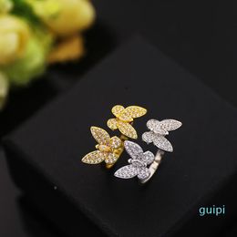 Fashion Classic 4 Four Leaf Clover Open Butterfly Band Rings S925 Silver 18K Gold with Diamonds for Women&Girls Valentine's M314z