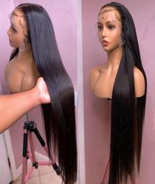 Black Bone Straight Lace Front Human Hair For Women Glueless 136 Transparent Frontal Brazilian 5x5 Closure Wig 30 40 Inch6552634