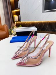 Aquazzura Shoes Tequila Sandals Sparkling Party crysta buckle Clear Pvc Dress Shoes women Heels lady wedding sexy strap leather sole sandal 2024