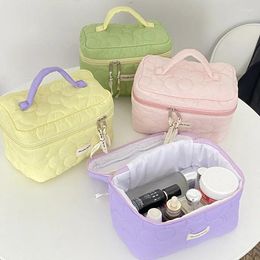 Cosmetic Bags Flower Quilting Cloth Makeup Bag Women Organiser Female Small Storage Handbag Box Shape Portable Toiletry Case For Girl