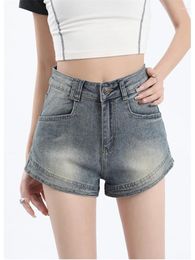 Womens Shorts Retro Blue Denim American Street Style Young Girls Capris Summer Female High Waist Sexy Skinny Mini Jeans