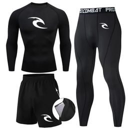 3 Pcs Set Men Compression TshirtPants Sport Suits Running Sets Quick Dry Sportswear Training Gym Fitness Tracksuits S4XL 240227
