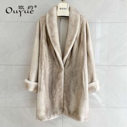 Purple Label Velvet Fur Damen Mittellanger, modischer Vollnerzmantel mit hochgekrempelten Ärmeln 2023 Neu 376521