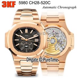 3KF 5980-1R-014 CH28-520C Automatic Chronograph Mens Watch Rose Gold Black Texture Dial Stainless Steel Bracelet 2021 Super Editio223g