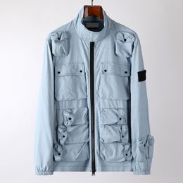 24FW brand high quality designers mens stones jackets Leisure classic badge with multiple pockets denim island jacket