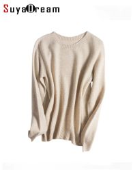 Sweaters Suyadream Womens' 100%merino Wool Pullovers Round Neck Basic Sweaters 2022 Fall Winter Chic Tops Pink Khaki