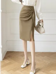 Skirts High Waist Pencil Women Arrival 2024 Spring Korean Style Solid Colour Office Lady Knee-length Elegant Skirt W1312