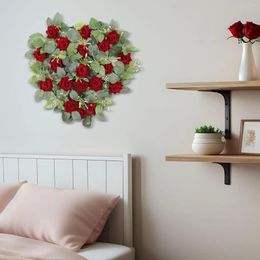 Decorative Flowers Valentines Wreath Adornment Garland Day Heart Shaped Artificial Flower For Wall Home Window Decoration