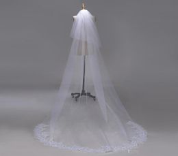 3M two Layer Lace Edge with sequins White Ivory Cathedral Wedding Veil Long Bridal Veils Cheap Wedding Accessories Veu de Noiva CP5621054