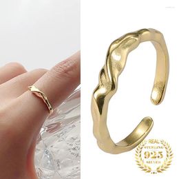 Cluster Rings Fashion Open Design Women Ring Sterling Silver 925 Irregular Wave For 18K Gold Plated