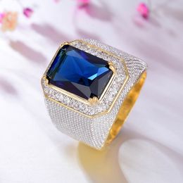 Top American Diamond Ring Hip Hop Points Jinba Gas Square Sapphire Big Men's Ring