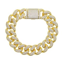 New 16MM Cuban Chain Bracelet With Box Clasp Gold Silver Colour Micro Pave Iced Out Cubic Zirconia Hip Hop Jewellery For Gift297U