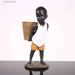 Decorative Objects Figurines African Figurine Little Boy Tribal Kid Statue Sculpture Art Piece Decor For Home Vase Storage Table Stand Study Room Ornament T240309