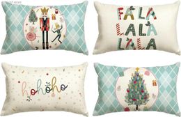 Pillow Case Merry Christmas Nutcracker blue throw case 30X50cm winter holiday party linen cushion cover sofa Autumn case T240309