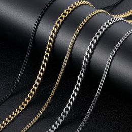 Mens Gold Chains Necklaces Stainless Steel Cuban Link Chain Titanium Steel Black Silver Hip Hop Necklace Jewellery 3mm172W