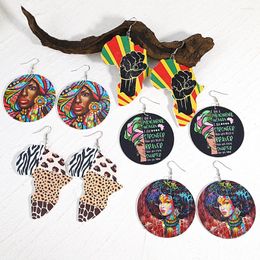 Dangle Earrings AENSOA Tribal Multicolor Wood Africa Map Shaped Drop For Women Painted Round Wooden Earring African Ethnic Jewelry 2024
