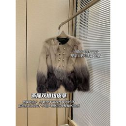 2023 Autumn/Winter New Gradient Haze Colour High Level True Fox Fur Grass Swallow Tailcoat Leather Short Coat Thick Women 172153