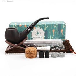 Other Home Garden Ebony Tobacco Pipe Smoking Pipe with 10 type Cleaning utensils 9mm Filter Blackwood Pipe Curved handle acrylic mouthpi T240309